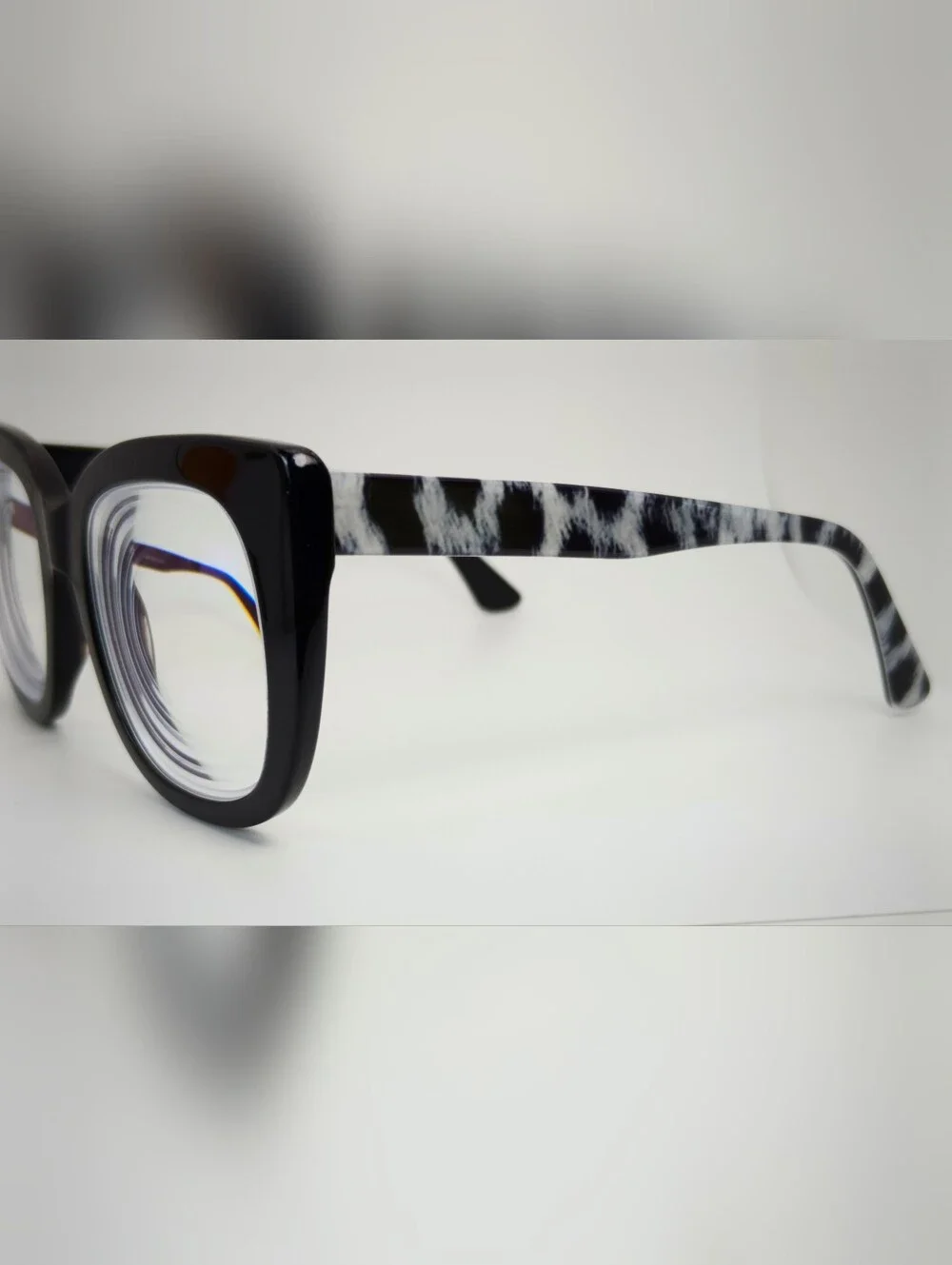 Unique. Women's Bold Black Oversized Square Glasses. Animal Print. Opthalmic